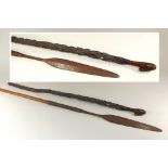 WALKING STICK & SPEAR.
An Assegai spear, length 125cm & a rustic walking stick. CONDITION REPORTS: