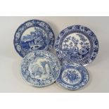 BLUE & WHITE.
Four 19th century blue & white plates, including a Wedgwood pearl ware Chinese Vase