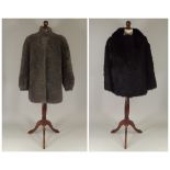 FUR JACKET ETC.
A short fur jacket, length 72cm & a grey sheepskin jacket, length 82cm. CONDITION