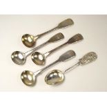 CONDIMENT SPOONS ETC.
A pair of Georgian silver mustard spoons, a pair of similar Victorian spoons &