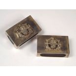 MATCHBOX CASES.
Two 1930's silver matchbox cases, with the arms of The Worshipful Company of