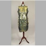 SILK CHEONGSAM.
A 1950's/60's hand made, Chinese, green silk & lurex Cheongsam.
 CONDITION