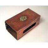 NEWLYN COPPER.
An extra-large Newlyn copper match box cover with an applied Regimental crest for the