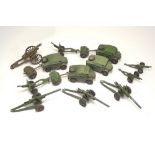 DINKY TOYS.
Military models: Four Field Artillery Tractors (688), three trailers & seven various