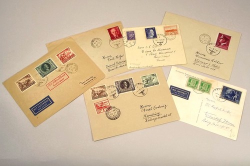 CHANNEL ISLANDS WWII OCCUPATION POSTAL ITEMS.
Six German occupation Feldpost covers. Three with