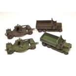 DINKY TOYS.
Military models: Two six-wheel wagons & searchlight trailers. CONDITION REPORTS: