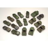 DINKY TOYS.
Military models: Nine Austin Champs (674), six Scout Cars 9673). a Jeep & a Ferret Scout