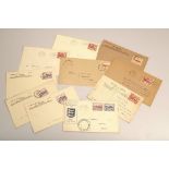 CHANNEL ISLANDS WWII OCCUPATION POSTAL ITEMS.
9 covers & a postcard with franked Jersey 1d, 2d, 3d &