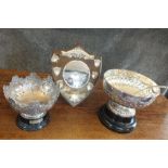 Decorative punch bowl with Monteith style fluted rim, trailing scroll motif, cartouches - some