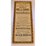 19th century theatre bill, Maidstone Theatre 1843, 56x21cm, gilt framed & glazed