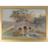 Victorian watercolour of a rural bridge, signed Burrell, 17x24cm, framed & glazed