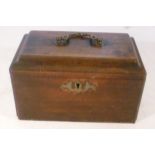 Georgian mahogany caddy box of rectangular form, brass escutcheon and handle, three compartments,