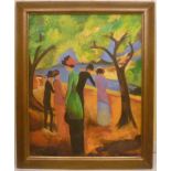 After Auguste Macke [1887-1914], oil on canvas reproduction of 'Lady in a Green Jacket' 1913,