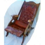 J Herbert McNair [1868-1955], early 20th century folding campaign chair, teak frame with oxblood