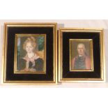 Two portrait miniatures oil on ivory, one of gentleman in red military tunic 7.5x5cm, the other of a