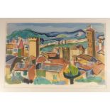 Francois Desnoyer [French 1894-1972], colourful study of Mediterranean rooftops, pencil signed and