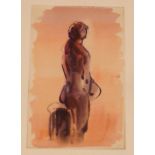 Harry Horace Sayce [1918-2001], watercolour of a female nude in profile, 39x25cm, details verso.