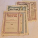 Collection of share certificates including Tramways De Malaga 1898