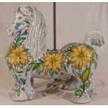 Ceramic table lamp in the form of a shire horse, floral hand-painted, 40cm high