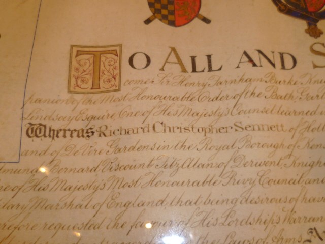 Illuminated Grant of Arms document with wax seals, awarded to Richard Christopher Sennett, the - Image 2 of 3