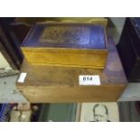 TWO WOODEN BOXES ONE WITH LID DECORATED