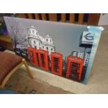 LARGE CANVAS OF FOUR RED TELEPHONE BOXES