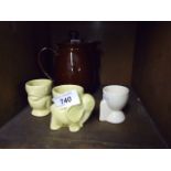DENBY COFFEE POT AND 3 EGG CUPS