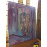 MODERN OIL ON CANVAS OF 2 FIGURES (UNSIGNED) 19 1/2" X 23 1/2"