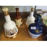 3 WADE WHISKY BELLS AND LAMBS NAVY RUM BOTTLE