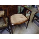 A FINE MAHOGANY BEDROOM CHAIR WITH LEGS AND FIXED SEAT