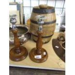 TAUNTON CIDER BARREL AND WOODEN CANDLESTICKS