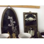 TWO ORIENTAL PANELS INLAID WITH MOTHER OF PEARL