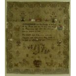 A sampler by Harriot Shepperd, dated 182