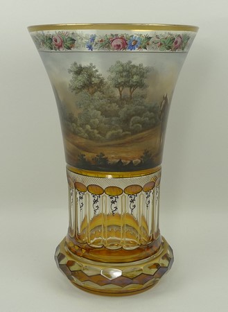 A Bohemian flash and painted glass vase, - Image 2 of 5