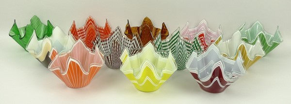 A group of Chance glass handkerchief vas