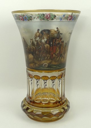 A Bohemian flash and painted glass vase,