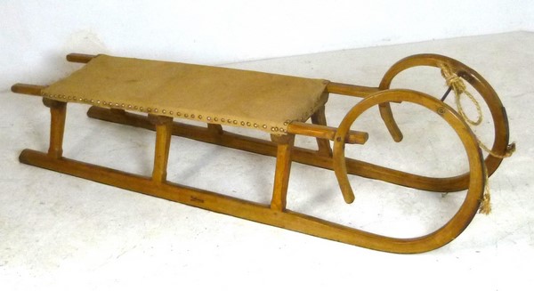 An oak framed two person sledge, stamped