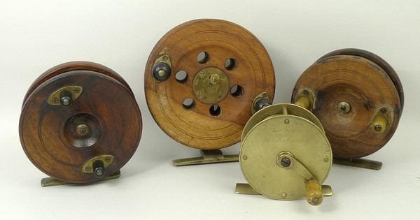 A 19th century brass fishing reel by Cha