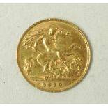 An Edward VII gold half sovereign, 1910.