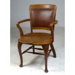 An Aesthetic Movement oak elbow chair, w