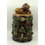 A German Majolica terracotta tobacco jar