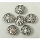 A set of six Art Nouveau silver buttons,