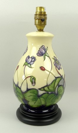 A Moorcroft pottery lamp base, tubelined