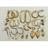 A group of 9ct gold earrings, comprising