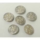 A set of six Art Nouveau silver buttons,