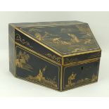 A Japanned lacquer stationery box, late