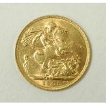 An Edward VII gold sovereign, 1909.