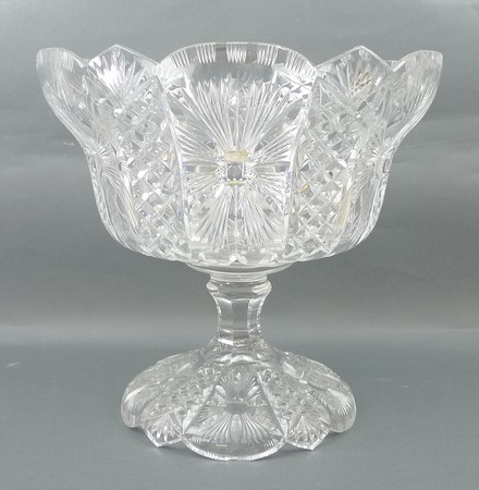 A cut glass bowl on stand, late 19th cen