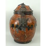 An Indian wooden spice jar, the red pain