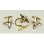 A pair of 9ct gold Spitfire cufflinks, a